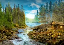 A Log Cabin by the Rapids Puzzel (1000 stukjes)