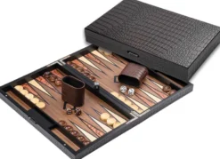 Backgammon - Houten Kist met Krokodillen Relief