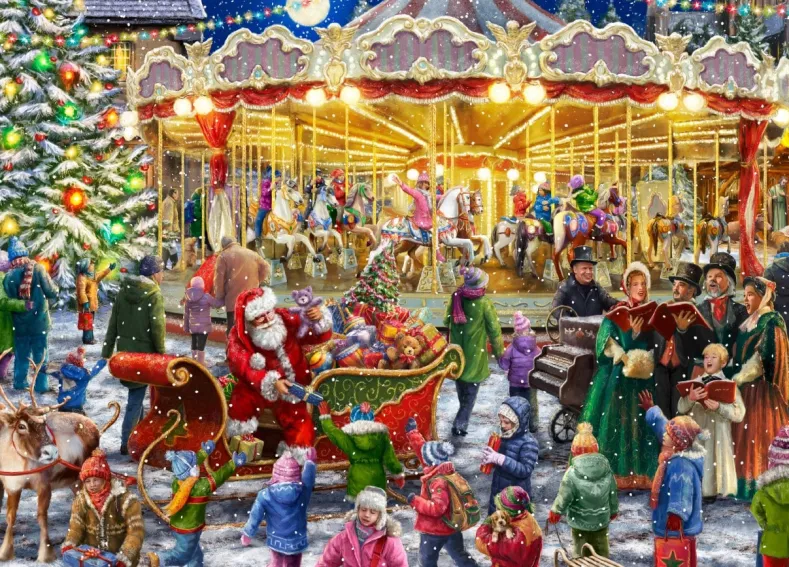 Cheerful Christmas Carousel Puzzel (1000 stukjes)