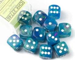Dice Set - Festive Waterlilly 16mm - Green-Blue D6 (12 stuks)