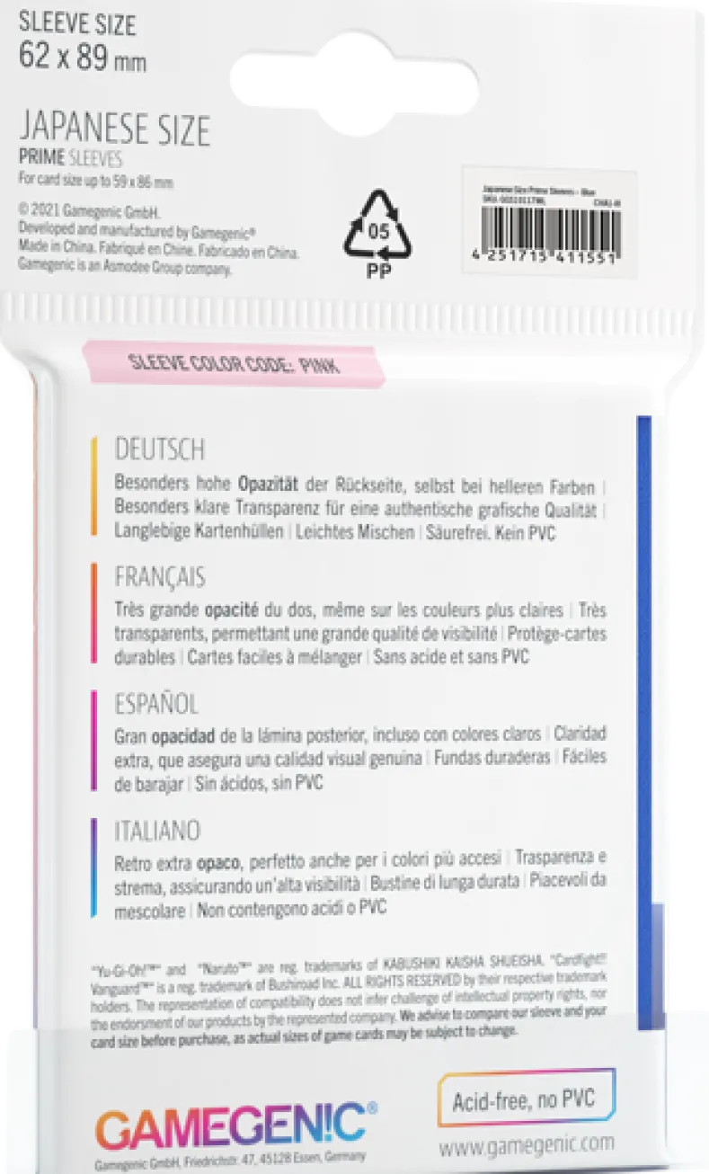 Japanese Sized Sleeves 62x89mm Blauw (60 stuks)