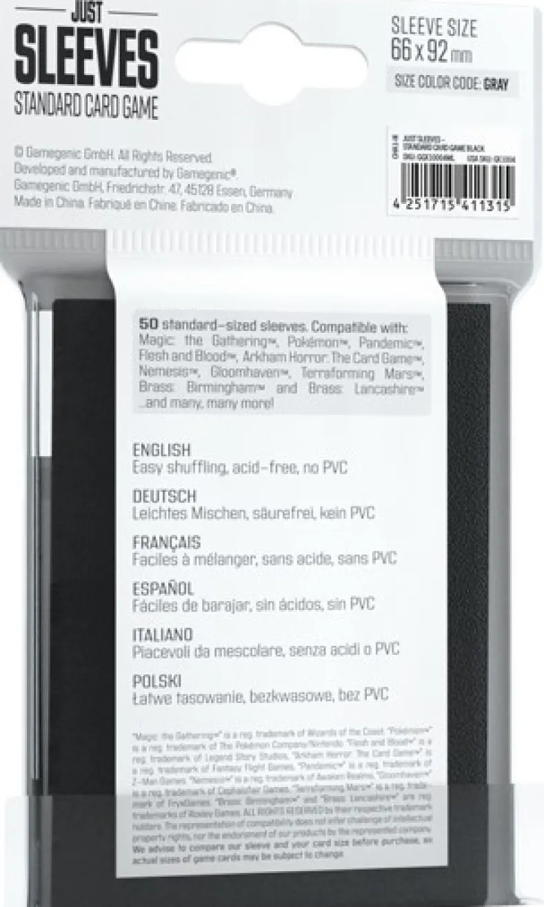 Just Sleeves - Standard Card Game Zwart (50 stuks)