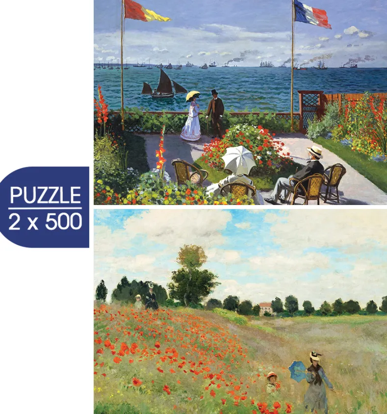 L'Art de Monet - Terrasse à Sainte-Adresse & Coquelicot Puzzel (2x 500 stukjes)