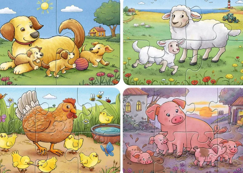 Mijn Eerste Puzzel - Boerderijdierfamilies (2, 4, 6, 8 stukjes)