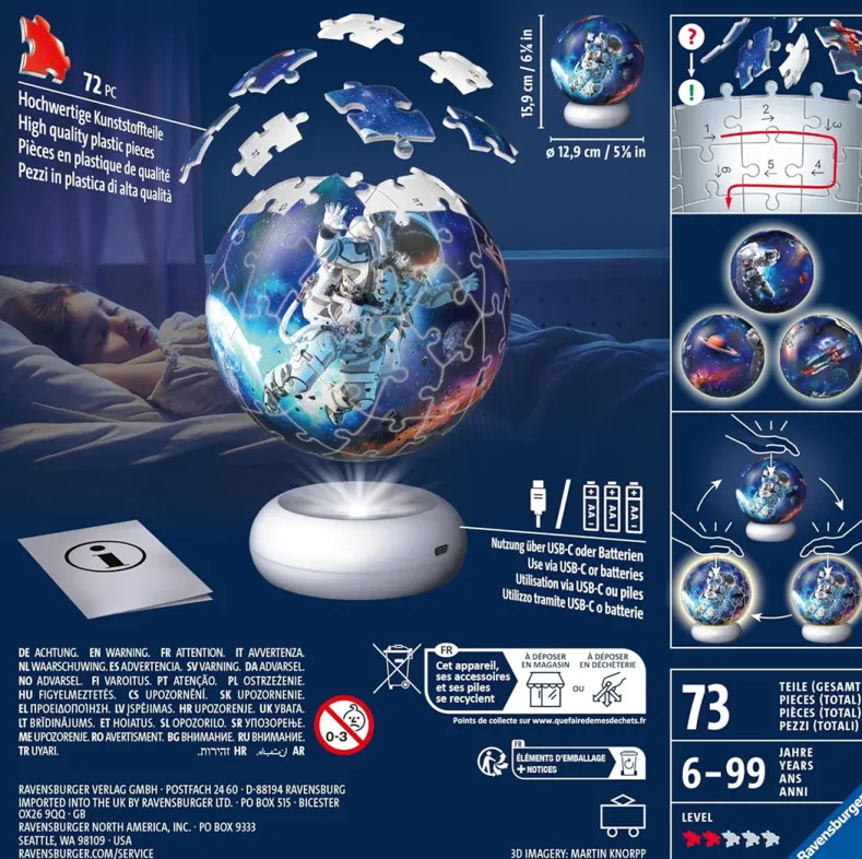 NightLight 3D Puzzel - Astronauts in Space (73 stukjes)