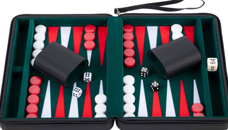 Portable Backgammon met Afsluitrits (Zwart)