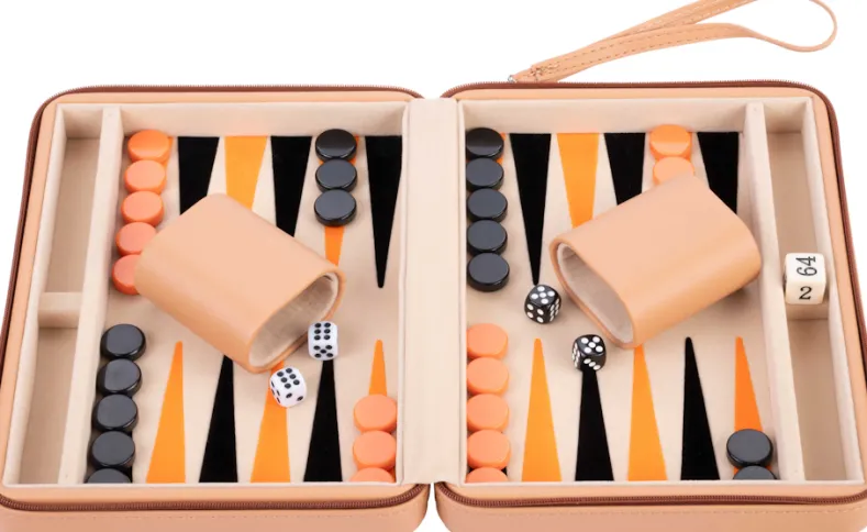 Portable Backgammon met Afsluitrits (Beige)