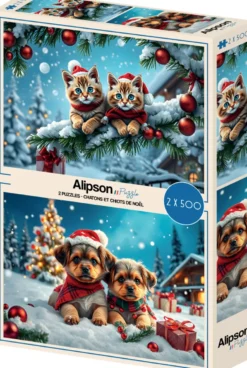 2 Puzzels - Christmas Kittens and Puppies Puzzel (500 stukjes)