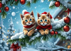 2 Puzzels - Christmas Kittens and Puppies Puzzel (500 stukjes)
