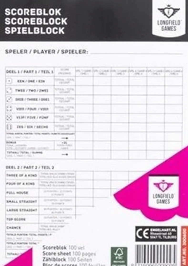 Scoreblok Yahtzee