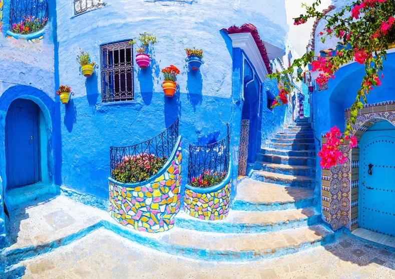Turquoise Street in Chefchaouen - Marokko Puzzel (1000 stukjes)