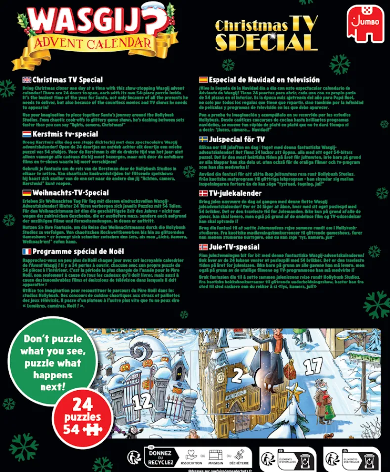 Wasgij - Adventskalender 2026 Kerstmis TV Special Puzzel (24 x 54 stukjes)